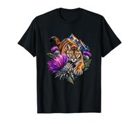 Cougar avec chardons argentés Portrait Floral T-Shirt