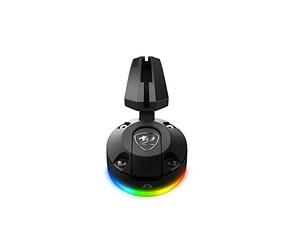 Cougar Gaming | Support Cordon Souris Gaming | Bunker RGB Ventouse Noir - Compatibilité Universelle - Éclairage RGB - Hub USB - Bras Flexible - Ventouse colloïdale