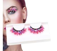 Couilles de couleur 3D longues longues et volumineuses avec des paillettes étincelantes | Cils dramatiques de Noël, accessoire de mate à œil festive -up, cils avec des rayures adhésives pour des looks