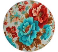 Couleur Ancien Tapis Rond Salon, Belles Fleurs Éclatantes Impression Tapis de Sol Décoration Antidérapant pour Chambre Cuisine Balcon Terrasse Salle à Manger Intérieur - 100 cm