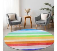 Couleur Antidérapant Tapis Rond 100 cm, Aquarelle Rayures Arc-en-Ciel Lavable en Machine Tapis Rond, Moquette de Salon et Chambre Doux et Confortable, Idéal pour Intérieurs décoration