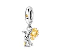 Couleur - breloque de perles de tournesol étreintes de lapin divisé, accessoire de bracelet à breloques en argent sterling 925, compatible avec le collier de bracelet pandora