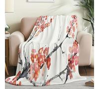 Couleur Claire Couverture Enfant en Flanelle Douce - Chaude Confortable et Douillette Motif Aquarelle Minimaliste Fleur de Prunier, Plaid Polaire Imprimé pour Garçons et Filles 200 x 220 cm