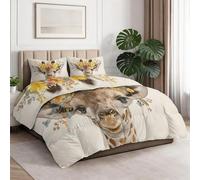 Couleur Claire Réversible Couette 200 x 200 cm, Lavable en Machine Couette Imprimée Fleurs Girafe, Légère Édredon Animal 4 Saisons pour Adulte & Paare Decoration Chambre