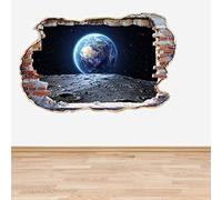 Couleur Complète Terre et Lune Fracassé Mural 3d Effet Espace Extra-Atmosphérique Galaxy Chambre Autocollant Mural Décoration Chambre D'Enfant Décoration - Large