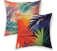 Couleur Coussin Exterieur Impermeable 70x70 cm Housse de Coussin Lin Feuille Lot de 2, Decoration Été Taies d'oreillers Carrées, Motif Double Face pour Salon de Jardin Canape Salon Home Decor lj-136