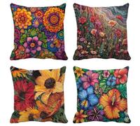 Couleur Coussin Exterieur Impermeable Lin Housse de Coussin Canape 75X75 lot de 4 Tournesol Carré Taie D'Oreiller Extra Douce et Lavable pour Decoration Salon de Jardin Exterieur Terrasse Banc 36I-H