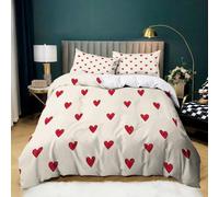 Couleur CrèMe Housse de Couette 90x190 Coeur d'amour Rouge Parure de Lit 1 Personne, 3D Imprimé Enfants en Microfibre Douce Respirante Housse Couette avec 2 Taies d'oreiller 65x65 cm