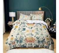 Couleur CrèMe Parure de Lit 240x220 Adulte Imprimé Affiche de Fleurs végétales Housse de Couette 2 Personnes Microfibre Douce Respirante Parure Housse Couette avec 2 Taies d'oreiller 65x65 cm