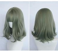 Couleur de la fibre synthétique résistante à la chaleur Résistant à gradient mixte Coréen Courré bouclée Wavy Dentelle Perruques complètes pour Cosplay 18Inches / 46cm (Couleur: Mid-Point, Édition: Pe