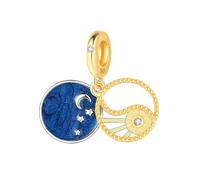 Couleur - divisée yin - yang pendentif étoile et lune, accessoire de bracelet à breloques en argent sterling 925, compatible avec le collier de bracelet pandora
