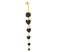 Couleur d'or Acier Chaîne Anneau du nombril Bijoux de Corps Piercing Barbells avec Long Pendantes Noir Zircone Cubique
