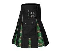 Couleur Épissure Kilt écossais Médiévale Écosse Jupes plissées Tartan irlandais Vintage Jupe écossaise traditionnelle Steampunk Vêtements gothique Mode Kendo Kilt, Grün, L