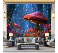Couleur Fantaisie Papier Peint Intissé Fresque Murale 250 x 175 cm, 3D Forêt Fleurs Champignons Poster Murale Photo, pour Salon Chambre Salle à Manger Effaçable Papier Peint Panoramique