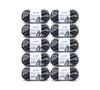 Gründl Couleur Perla (Fil à Tricoter à la Main Semblable à de la Laine, Semblable à Une Bouclette en 100% Polyester, 100 g / 90 m, Taille des Aiguilles : 8-9, 10 x 100 g), Noir-Gris Multicolore