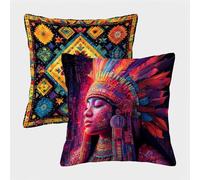 Couleur Housse Coussin 65x65 Lot de 2, Indiens Taie Oreiller 65x65, Lin Housse de Coussin avec Fermeture Éclair Invisible, Carré Taie d'oreiller pour Extérieur Jardin Salon Décor Maison Cadeau F-9546