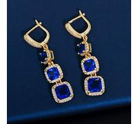 Couleur jaune carrée de zircone cubique femmes longues boucles d'oreille dangereuses pendantes avec cristal rouge vert bleu