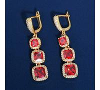 Couleur jaune carrée de zircone cubique femmes longues boucles d'oreille dangereuses pendantes avec cristal rouge vert bleu