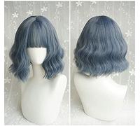 Couleur mixte Gradient thermiquement résistant à la chaleur cheveux synthétiques cheveux coréen bouclés en dentelle ondulée de dentelle avec une frange d'air pour Cosplay 18inches / 46cm (couleur: ble