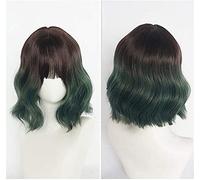 Couleur mixte Gradient thermiquement résistant à la chaleur cheveux synthétiques cheveux coréen bouclés en dentelle ondulée de dentelle avec une frange d'air pour Cosplay 18inches / 46cm (couleur: ble