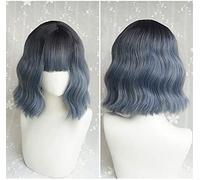 Couleur mixte Gradient thermiquement résistant à la chaleur cheveux synthétiques cheveux coréen bouclés en dentelle ondulée de dentelle avec une frange d'air pour Cosplay 18inches / 46cm (couleur: ble