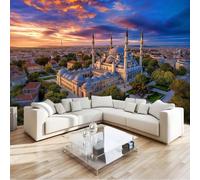 Couleur Moderne Papier Peint Intissé Fresque Murale 300 x 210 cm, Magnifique Ville Ciel Poster Murale Photo, pour Salon Chambre Salle à Manger Effaçable Papier Peint Panoramique