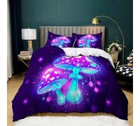 Couleur NéOn Housse de Couette 180x200 Champignons psychédéliques de Dessin animé Parure de Lit Garçon Fille en Microfibre Chambre Décor Housse Couette avec Fermeture Éclair avec 2 Taies d'oreiller