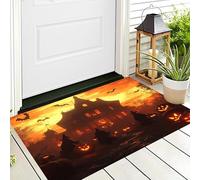 Couleur Orange Château du Coucher du Soleil Halloween Paillasson,Tapis De Sol Antidérapant Intérieur Extérieur Maison Jardin,Architecture Paysagère pour Salle De Bains Chambre Cuisine,40X60Cm