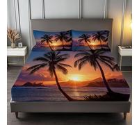 Couleur Orange Drap Housse 140 x 200 cm Paysage Mer des Caraïbes Îles, Doux Résistant Anti-Plis Élastique Tout Autour - Antidérapants Résistant aux Rides Drap Housse en Microfibre