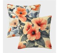 Couleur Orange Housse Coussin 30x30 Lot de 2, Fleur Taie Oreiller 30x30, Lin Housse de Coussin avec Fermeture Éclair Invisible, Carré Taie d'oreiller pour Jardin Salon Décor Maison Cadeau 6-5244