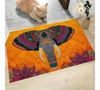 Couleur Orange Paillasson Attrape-Poussière, Éléphant Mandala Coloré Tapis de Sol Antidérapant Lavable en Machine, Ethnicité Géométrique Absorbantes pour Entrée Porte et Couloir - 90 x 150 cm