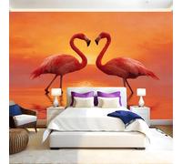 Couleur Orange Papier Peint Panoramique Flamant rouge animal 3D Trompe L'oeil Moderne Papier Peint 250 x 175 cm Grandes Murales Poster pour Salon, Adulte Chambre d'enfants, Étude Décor