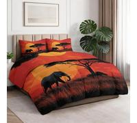 Couleur Orange Réversible Couette 220 x 240 cm, Lavable en Machine Couette Imprimée Prairie Coucher Soleil Arbres, Légère Édredon Naturels 4 Saisons pour Adulte & Paare Decoration Chambre