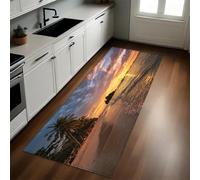 Couleur Orange Tapis de Cuisine Coucher de Soleil sur Les Palmiers d'une île Antidérapant Lavable Devant Évier Long 40 x 120 cm pour Couloir Buanderie Salle à Manger Chambre Cuisine