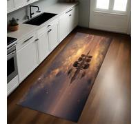 Couleur Orange Tapis de Cuisine L'île de l'éléphant sous Un Ciel étoilé Long Lavable Antidérapant Antifatigue Devant Évier Décoration Paillasson 40 x 120 cm