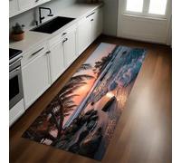 Couleur Orange Tapis de Cuisine Palmiers sur l'île côtière 50 x 80 cm Antidérapant Résistant Lavable Tapis de Passage Couloir Buanderie Salle de Bain
