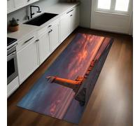 Couleur Orange Tapis de Cuisine Phare au Coucher du Soleil en Bord de mer 50 x 80 cm Antidérapant Résistant Lavable Tapis de Passage Couloir Buanderie Salle de Bain