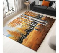 Couleur Orange Tapis Paysage Naturel Bouleaux En Automne Tapis Salon Anti-Slip Lavable À Poils Courts Doux Antidérapant 120 x 180 cm, pour Salon Chambre Cuisine Bureau & Salle À Manger Moquette