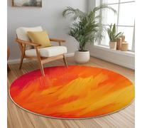 Couleur Orange Tapis Rond 120 Cm Abstrait Pinceau Bloc De Couleur Lavable en Machine Antidérapant Ronde Carpet Descente De Lit Chambre Adulte Salon Nurserie Bureau Doux Poil Ras Carpette