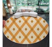 Couleur Orange Tapis Rond Salon 160 cm, Minimaliste Losange Grille Imprimé Lavable Tapis de Sol Décoration Antidérapant pour Salon Chambre Cuisine Balcon Salle à Manger