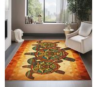 Couleur Orange Tapis Salon Lavable, Poil Court Antidérapant, Tapis Doux Art Abstrait De La Tortue en Mosaïque Imprimé Motif pour Chambre Cuisine Couloir Entrée, 120 x 180 cm