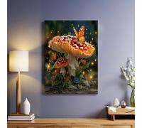 Couleur Orange Toile Murale Champignons et papillons Tableau Décoratif 60 x 40 cm Peinture Art Image Muraux Maison Chambre Salon Cuisine Chambre Prêt à Accrocher
