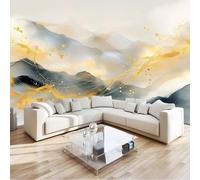 Couleur Papier Peint Intissé Photo Mural 350 x 256 cm, Abstrait Style Chinois Montagnes Oiseaux Motif Muraux Geant Poster, Personnalisable Wallpaper pour Salon Cuisines Bureau Chambre d'enfants