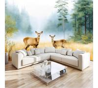 Couleur Papier peint photo en non-tissé - 200 x 140 cm 3D Poster Geant Mural Motif Aquarelle Fantaisie Forêt Animaux Cerf, Décoration murale pour salon chambre à coucher restaurant