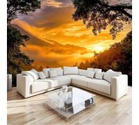 Couleur Papier peint photo en non-tissé - 300 x 210 cm 3D Poster Geant Mural Motif Mystérieux Beaux Plantes Nuages Montagnes, Décoration murale pour salon chambre à coucher restaurant