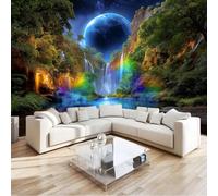 Couleur Papier peint photo en non-tissé - 350 x 256 cm 3D Poster Geant Mural Motif Fantastique Mystérieux Ciel Nocturne Cascade, Décoration murale pour salon chambre à coucher restaurant