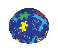 Couleur Puzzle Trouble Autistique Motif Bonnet De Douche Femmes Réutilisable Bonnets Cheveux Longs Réglable Double Couche Bain Chapeau De Douche Pour Femmes Enfants Convient À Toutes Les Longueurs