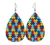 Couleur Puzzle trouble autistique motif boucles d'oreilles en cuir pour femmes balancent boucle d'oreille goutte pendentif avec crochet cadeaux pour fille adulte