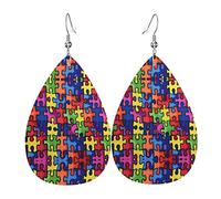 Couleur Puzzle trouble autistique motif boucles d'oreilles en cuir pour femmes balancent boucle d'oreille goutte pendentif avec crochet cadeaux pour fille adulte