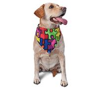 Couleur Puzzle Trouble Autistique Motif Chien Bandanas Écharpe pour Animaux de Compagnie Triangle Bavoir Chats Foulard Réglable Accessoires pour Petit Moyen Grand Chiot